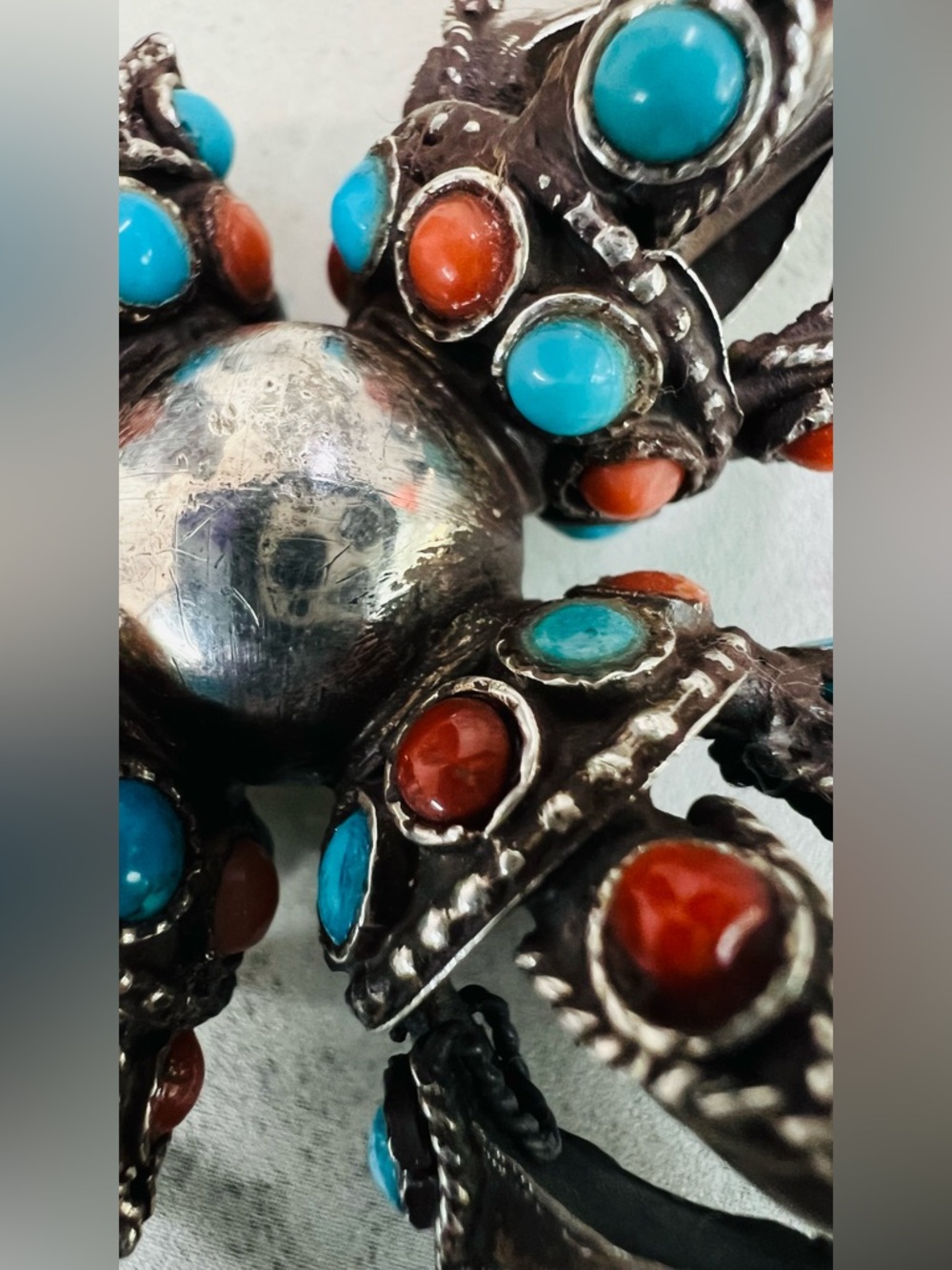 Vintage Vishwa Vajra Locket Sterling Silver with Gemstone Pendant - Picture 7 of 15